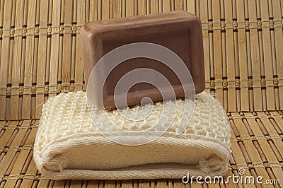 Handmade soaps and cleansers are made â€‹â€‹of natural fibers on Stock Photo